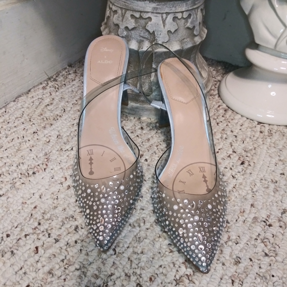 Disney x Aldo Strike Twelve Cinderella Glass Slipper Rhinestone/Pearl Heels - Picture 3 of 11